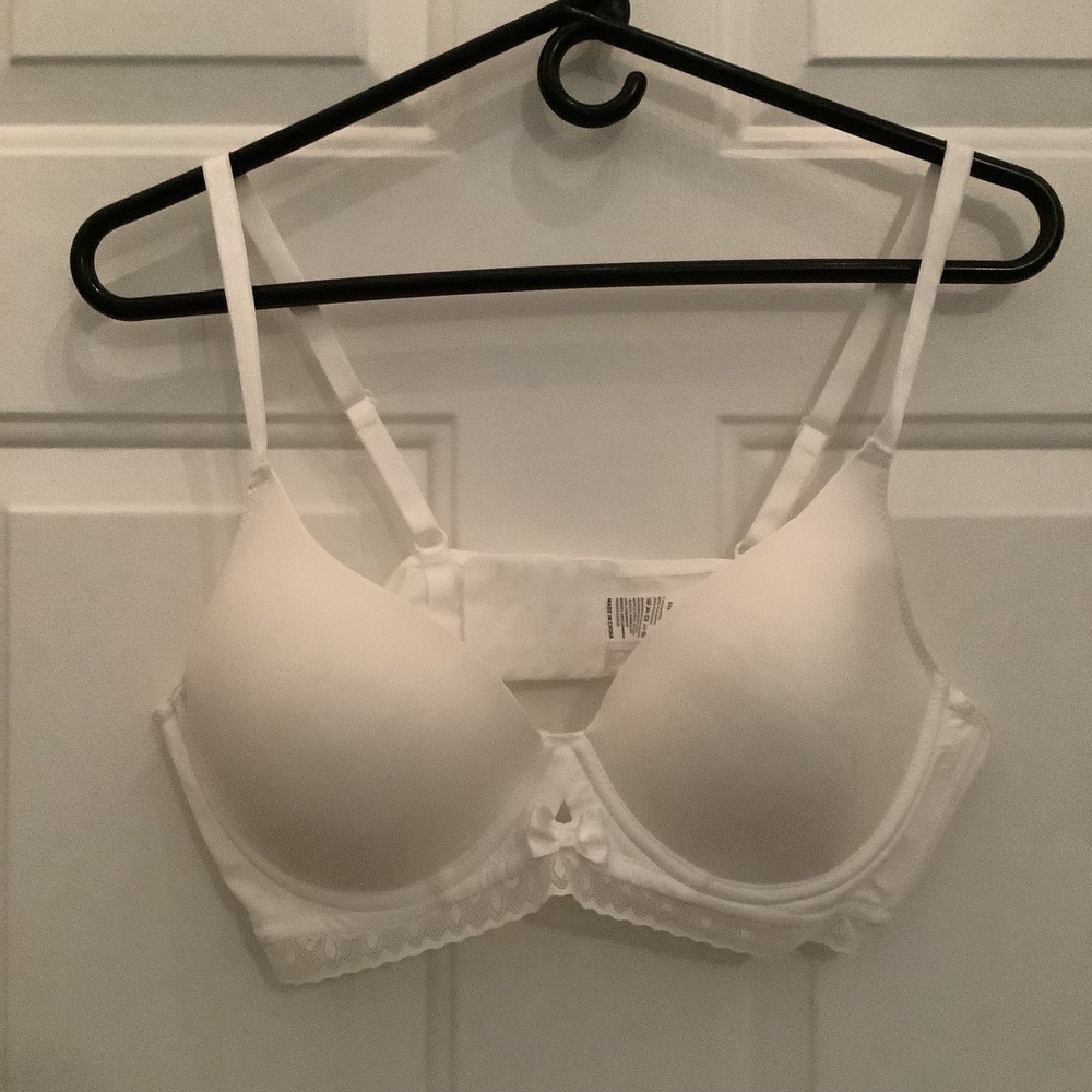 White‎ Padded Push Up Bra Lace & Bow 90B (34B)